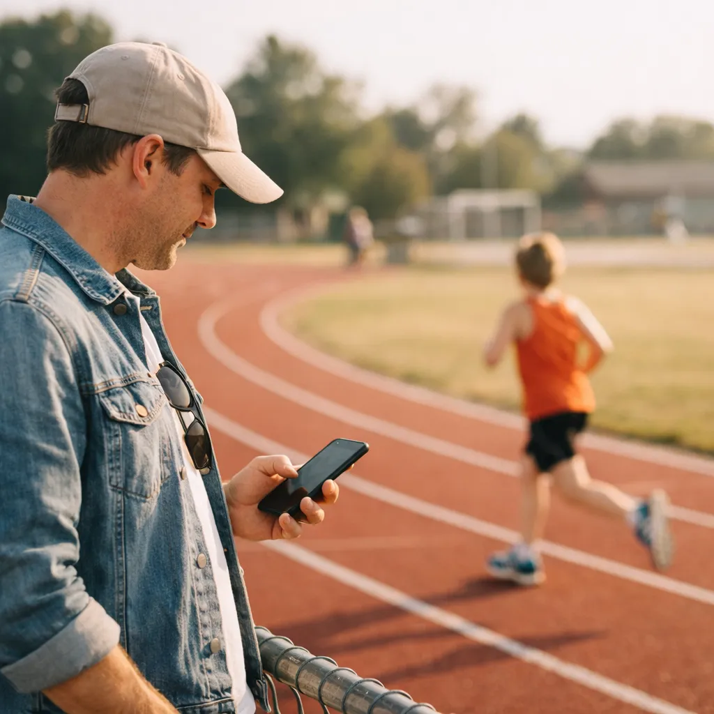 Parent tracking PBs at the athletics track